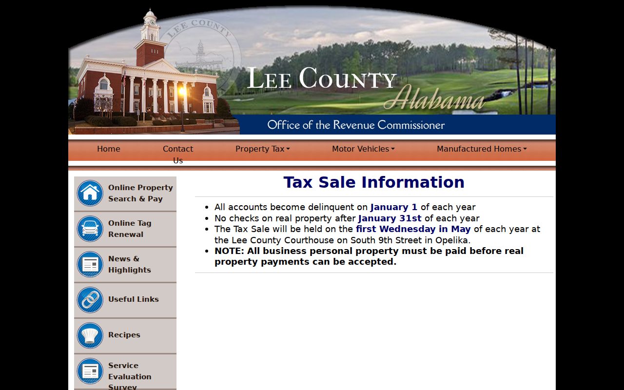Auburn street directory Lee County tax sale information